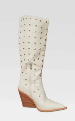 PrettyLittleThing Block Heels*PU Point Toe Silver Stud Knee High Block Heel Western Boots