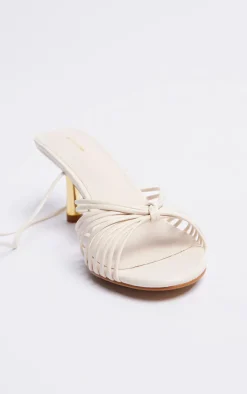 PrettyLittleThing Lace Up Heels*PU Round Toe Knot Strap Detail Lace Up Heeled Sandals