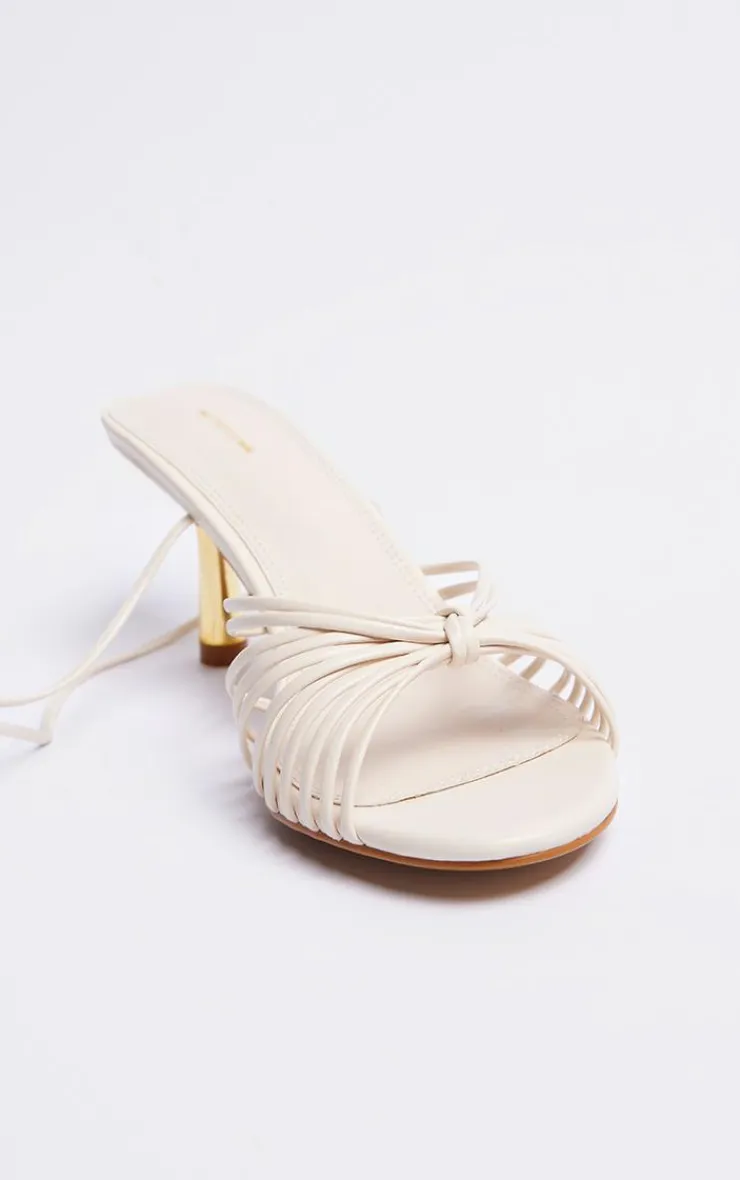 PrettyLittleThing Lace Up Heels*PU Round Toe Knot Strap Detail Lace Up Heeled Sandals