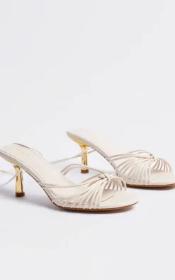PrettyLittleThing Lace Up Heels*PU Round Toe Knot Strap Detail Lace Up Heeled Sandals
