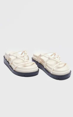 PrettyLittleThing Flat Sandals*PU Round Toe Knotted Tube Strap Sandals