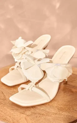 PrettyLittleThing Mules*PU Round Toe Satin Corsage Strap Heeled Sandals