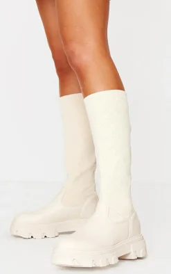 PrettyLittleThing Knee High Boots*Pu Round Toe Sock Boots