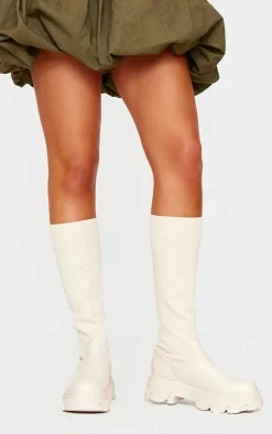 PrettyLittleThing Knee High Boots*Pu Round Toe Sock Boots