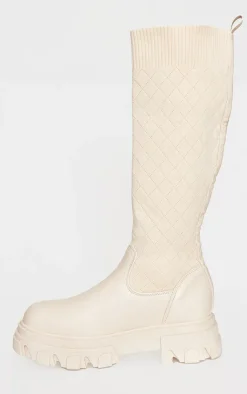 PrettyLittleThing Knee High Boots*Pu Round Toe Sock Boots