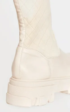PrettyLittleThing Knee High Boots*Pu Round Toe Sock Boots