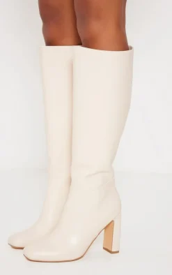 PrettyLittleThing High Heels*PU Square Toe Knee High Zip Block High Heel Boots
