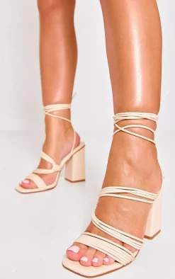 PrettyLittleThing Low Heels*PU Square Toe Strappy Lace Up Block Heeled Sandals