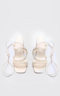 PrettyLittleThing Low Heels*PU Square Toe Strappy Lace Up Block Heeled Sandals