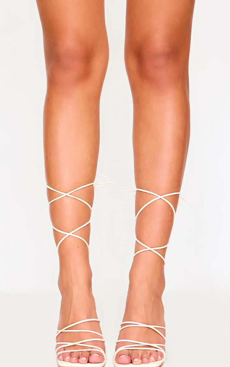 PrettyLittleThing Lace Up Heels*PU Square Toe Strappy Lace Up Heeled Sandals