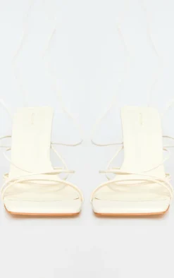 PrettyLittleThing Lace Up Heels*PU Square Toe Strappy Lace Up Heeled Sandals