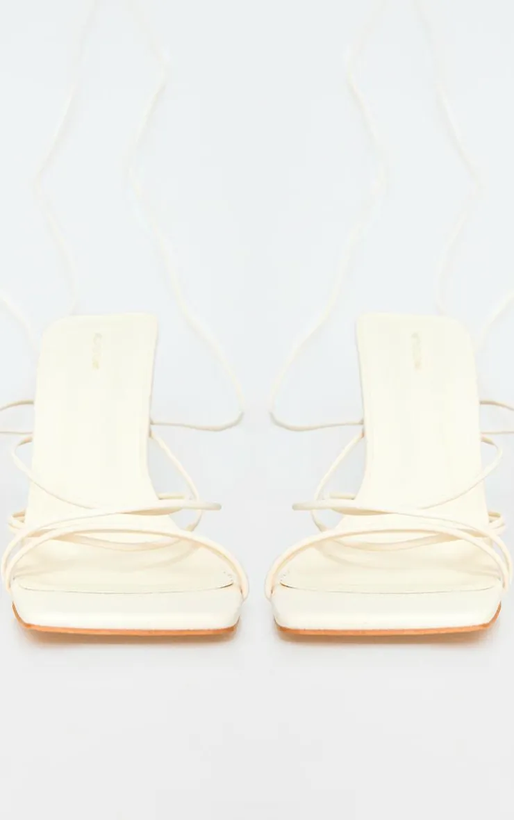 PrettyLittleThing Lace Up Heels*PU Square Toe Strappy Lace Up Heeled Sandals