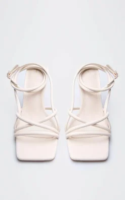 PrettyLittleThing Mid Heels*PU Square Toe Tube Strappy Mid Stiletto Heeled Sandals