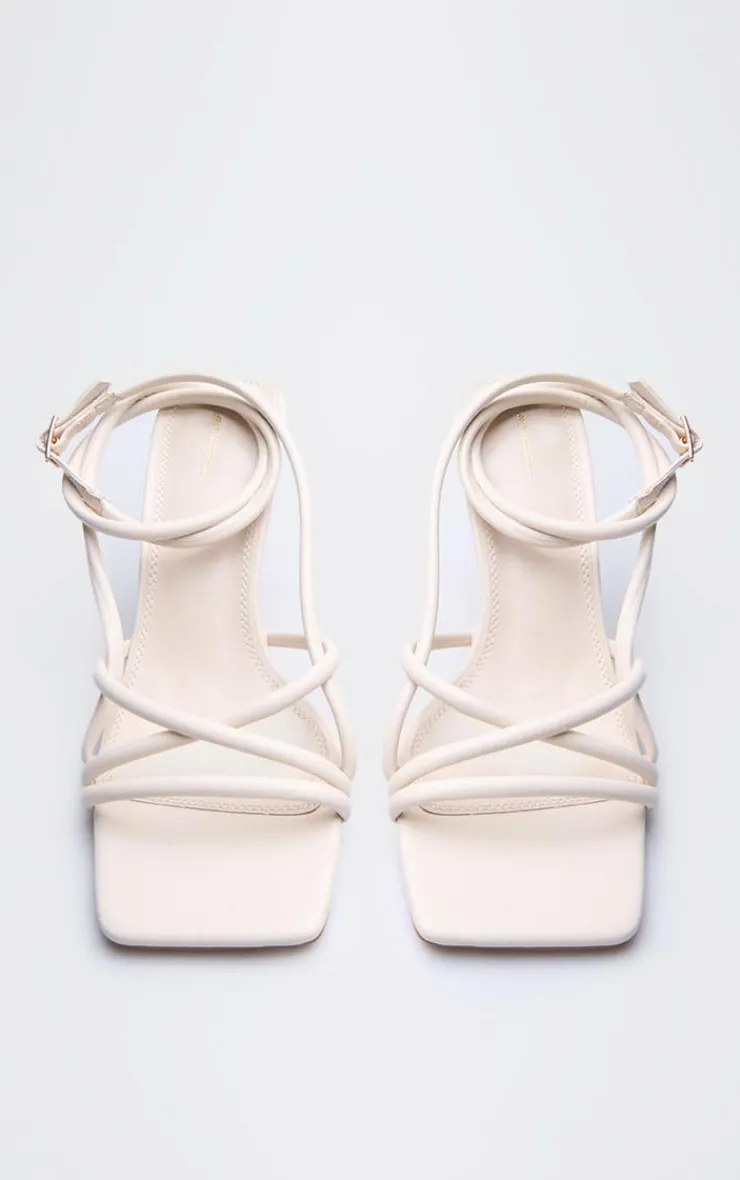 PrettyLittleThing Mid Heels*PU Square Toe Tube Strappy Mid Stiletto Heeled Sandals