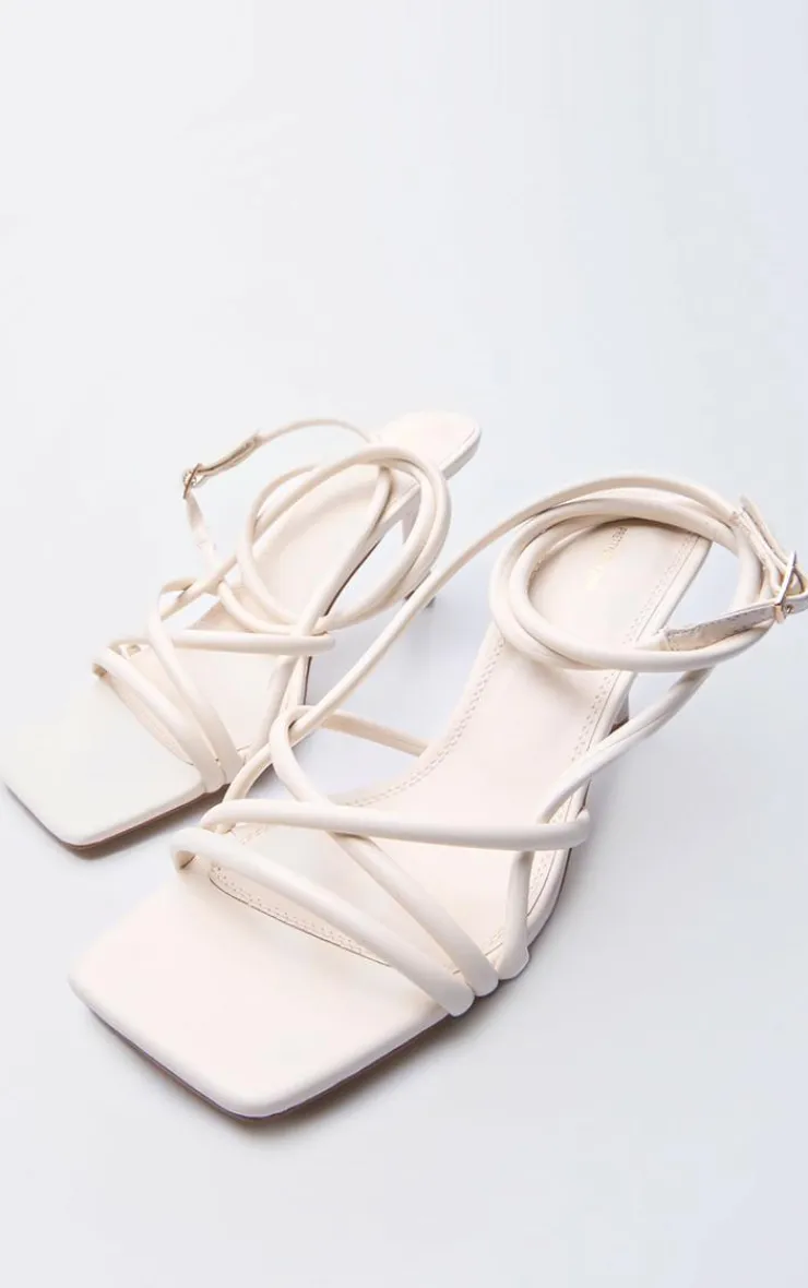PrettyLittleThing Mid Heels*PU Square Toe Tube Strappy Mid Stiletto Heeled Sandals