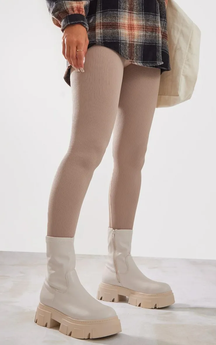 PrettyLittleThing Ankle Boots*Pu Textured Extreme Cleated Sole Ankle Sock Boots