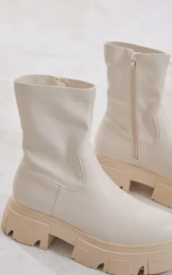 PrettyLittleThing Ankle Boots*Pu Textured Extreme Cleated Sole Ankle Sock Boots