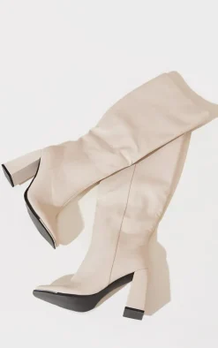 PrettyLittleThing Heeled Boots*Pu Toe Cap Flare Heeled Knee Boot