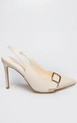 PrettyLittleThing Wide Fit Heels*PU Wide Fit Buckle Detail Stiletto High Heel Sling Back Court Heels