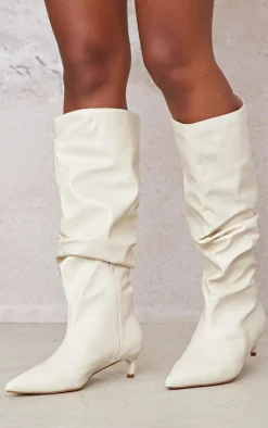 PrettyLittleThing Wide Fit Boots*PU Wide Fit Gathered Low Heel Knee High Boots