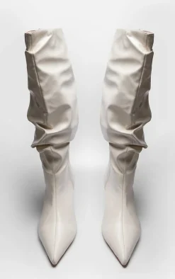 PrettyLittleThing Wide Fit Boots*PU Wide Fit Gathered Low Heel Knee High Boots