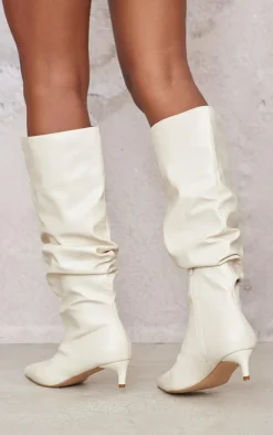 PrettyLittleThing Wide Fit Boots*PU Wide Fit Gathered Low Heel Knee High Boots