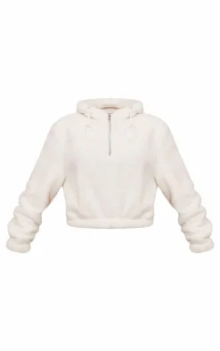 Cream Quarter Zip Cropped Fleece