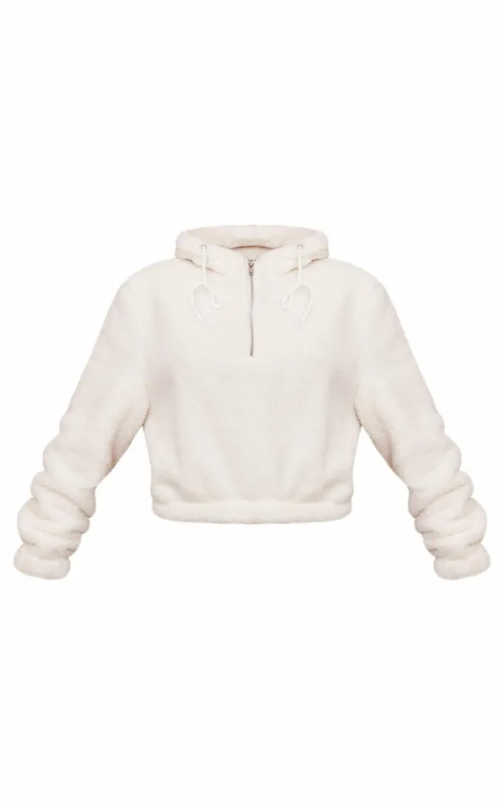 Cream Quarter Zip Cropped Fleece