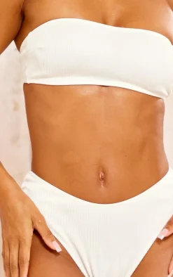 Cream Rib Bandeau Bikini Top