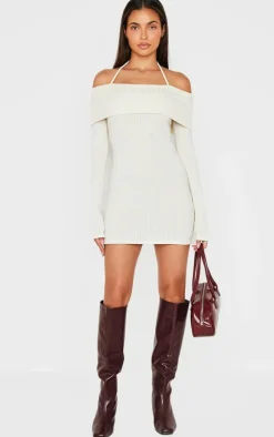 Rib Bardot Fold Over Bodycon Dress-PrettyLittleThing Clearance