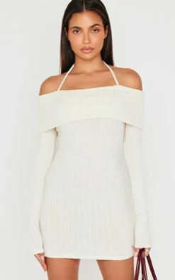 Rib Bardot Fold Over Bodycon Dress-PrettyLittleThing Clearance