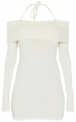 Rib Bardot Fold Over Bodycon Dress-PrettyLittleThing Clearance