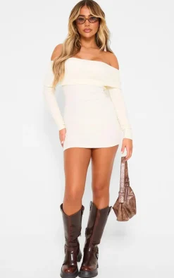 Rib Foldover Bardot Bodycon Dress-PrettyLittleThing Best