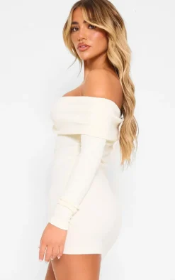 Rib Foldover Bardot Bodycon Dress-PrettyLittleThing Best