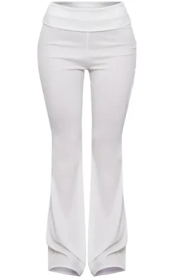New PrettyLittleThing Rib Foldover Low Rise Flared Pants Cream