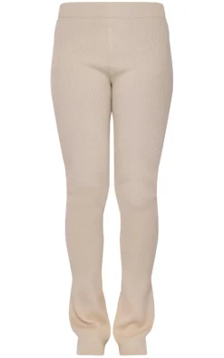 Sale PrettyLittleThing Rib Knit Flared Pants Cream