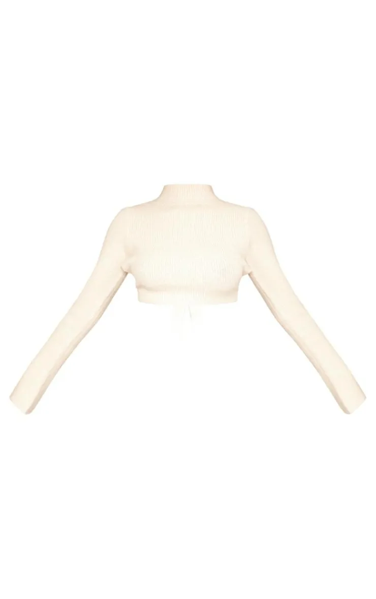 PrettyLittleThing Sweaters*Rib Knit Open Back Cropped Sweater