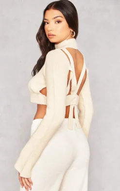 PrettyLittleThing Sweaters*Rib Knit Open Back Cropped Sweater