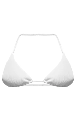 Cream Rib Triangle Bikini Top