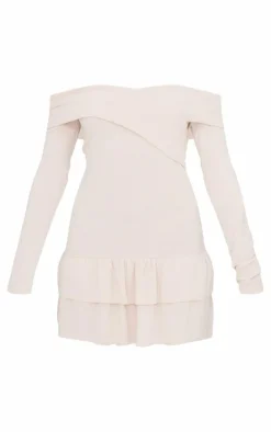 Ribbed Bardot Cross Over Bust Detail Shift Dress-PrettyLittleThing Outlet