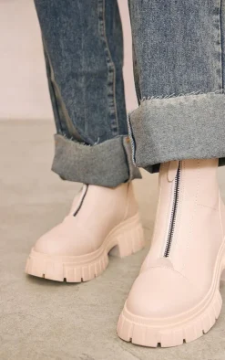PrettyLittleThing Ankle Boots*Ribbed Chunky Sole Zip Up Ankle Boots
