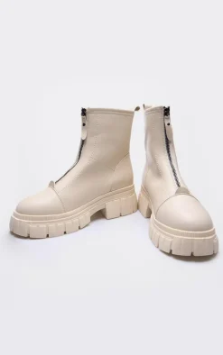 PrettyLittleThing Ankle Boots*Ribbed Chunky Sole Zip Up Ankle Boots