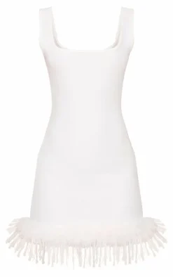 Ribbed Feather Hem Bodycon Dress-PrettyLittleThing Online