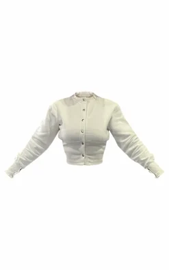 Cream Ribbed Hem Popper Detail Sweatshirt