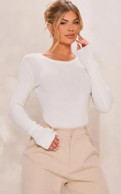 PrettyLittleThing Knitted Tops*Ribbed Knit Long Sleeve Bodysuit