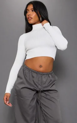 PrettyLittleThing Sweaters*Ribbed Knitted Roll Neck Cropped Sweater