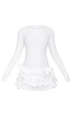 Ribbed Long Sleeve Frill Mini Dress-PrettyLittleThing Clearance