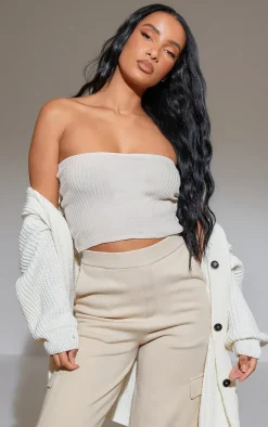 PrettyLittleThing Knitted Tops*Ribbed Style Bandeau Soft Knit Top