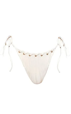 Cream Ribbed Tie Side Bikini Bottoms