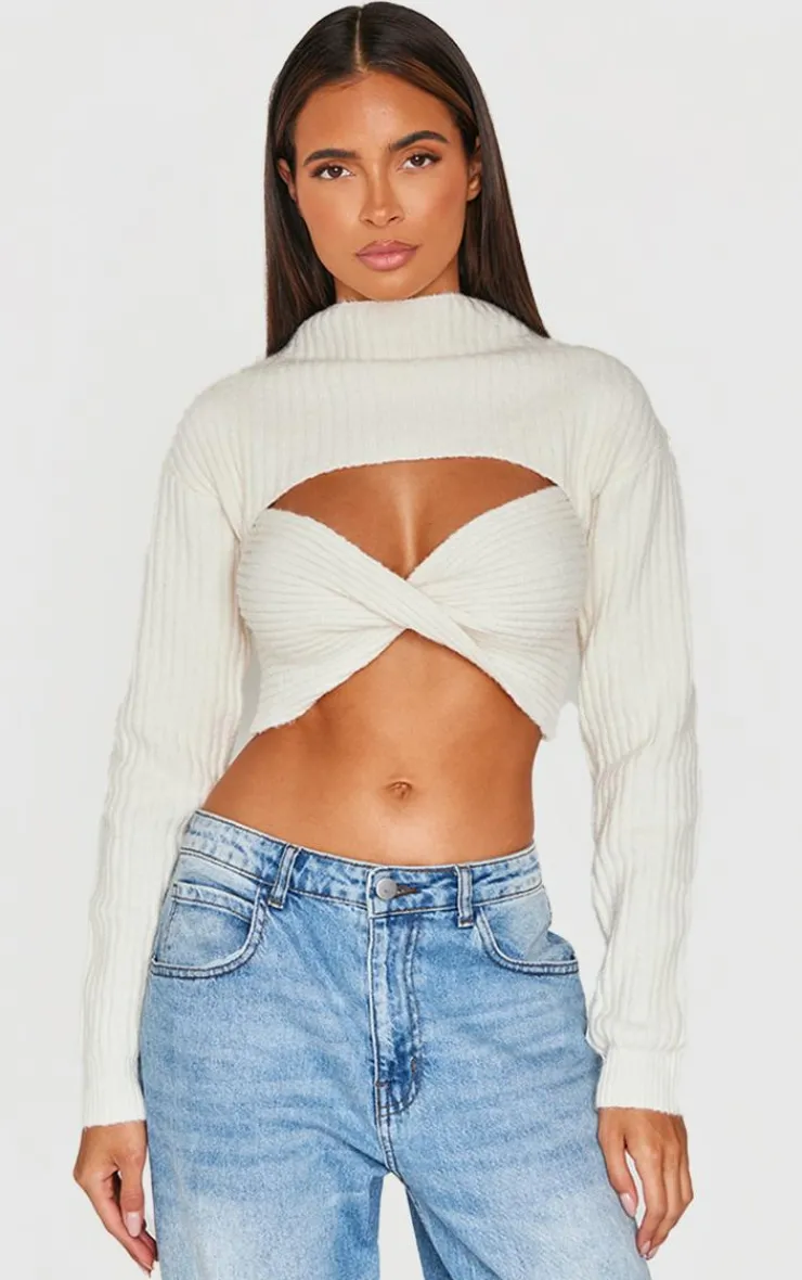 PrettyLittleThing Sweaters*Ribbed Twist Front Cut Out Sweater